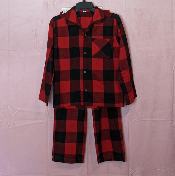 Old Navy Black and Red Plaid Button Up Shirt and Matching Pajama Pants Large - Picture 1 of 4